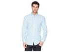 Bugatchi Shaped Fit Performance Crosshatch Woven Shirt (teal) Men's Long Sleeve Pullover