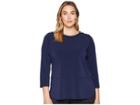 Lauren Ralph Lauren Plus Size Button-trim Matte Jersey Top (navy) Women's Clothing