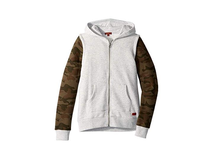 7 For All Mankind Kids Twofer Fleece Hoodie (big Kids) (heather Grey/camo) Boy's Sweatshirt
