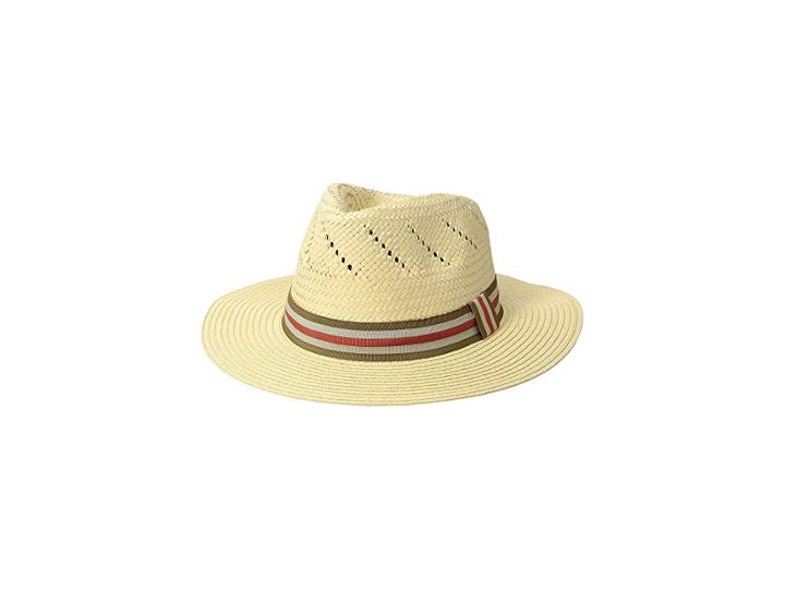 San Diego Hat Company Paper Fedora W/ Striped Grosgrain Band (natural) Caps