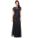 Adrianna Papell Floral Beaded Godet Gown (twilight) Women's Dress