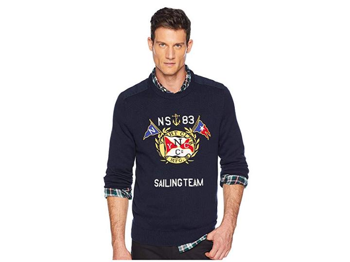 Nautica 9gg Graphic Crew Sweater (navy) Men's Sweater