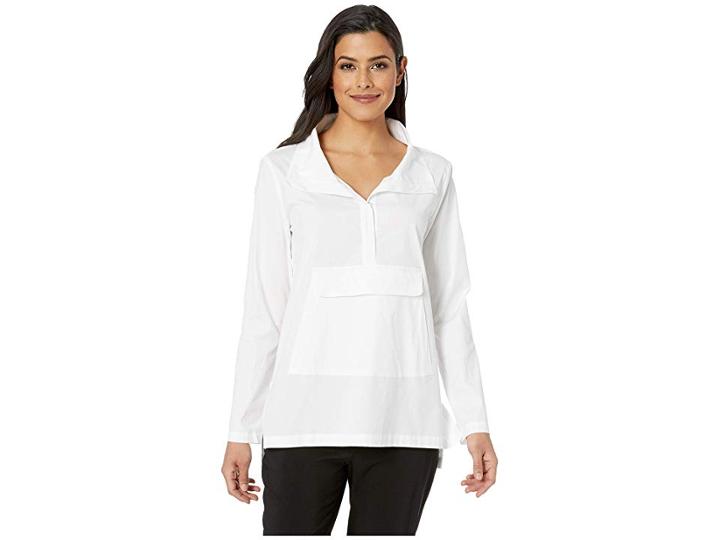 Elliott Lauren Pull-on Shirt With Kangaroo Pocket And Snap Detail (white) Women's Clothing
