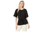 Eci Flutter Sleeve Keyhole Neck Front Knot Tie Top (black) Women's Clothing