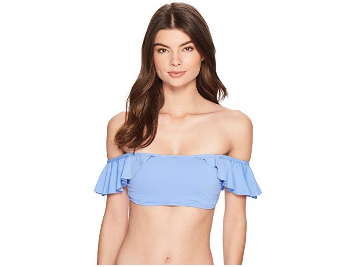 Vince Camuto Riviera Solids Ruffle Off The Shoulder Bikini Top W/ Removable Soft Cups Straps (lagoon) Women's Swimwear