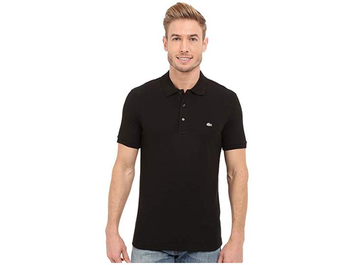 Lacoste Stretch Petit Pique Slim Fit Polo (black) Men's Short Sleeve Pullover