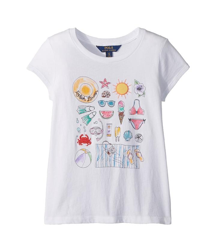 Polo Ralph Lauren Kids Cotton Jersey Graphic T-shirt (little Kids/big Kids) (white Multi) Girl's T Shirt