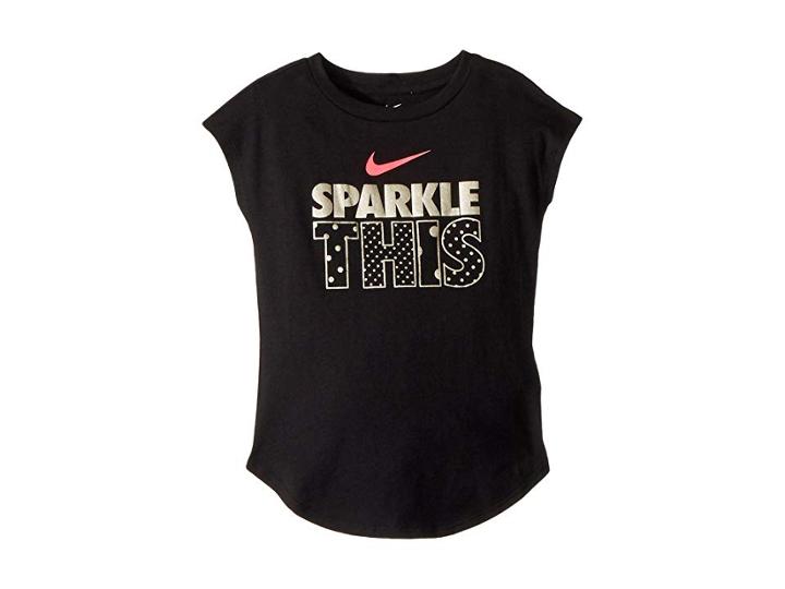 Nike Kids Sparkle This Modern Short Sleeve Tee (little Kids) (black Denim/ice Blue) Girl's T Shirt