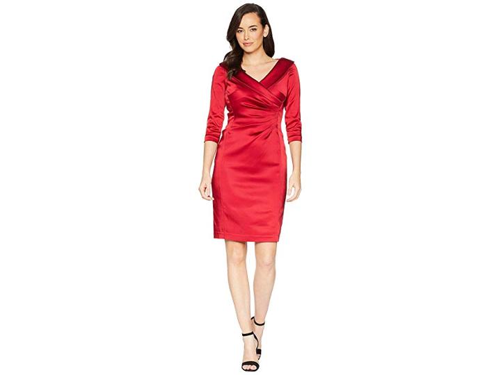 Tahari By Asl Side Draped Stretch Satin Dress (lipstick Red) Women's Dress