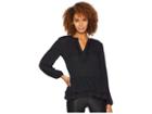 Bobeau Peplum Long Sleeve Collared V-neck Blouse (black) Women's Blouse