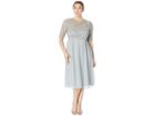 Adrianna Papell 3/4 Sleeve Beaded Bodice With Chiffon Tea Length Skirt (blue Mist) Women's Dress
