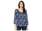 Michael Michael Kors Scatter Blooms Peasant Top (true Navy/light Chambray) Women's Clothing