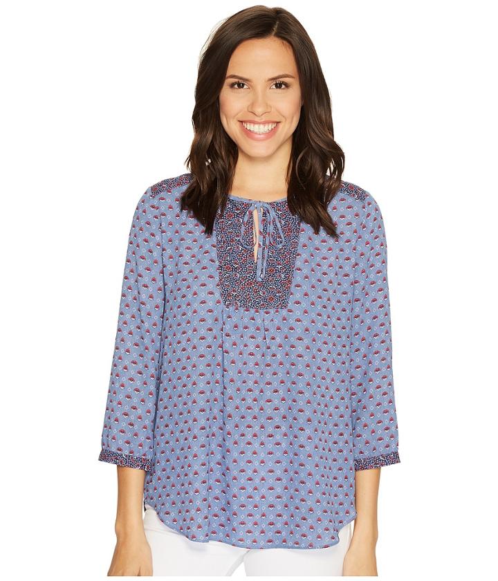 Nydj Mixed Print Peasant Blouse (provence Petals Blue) Women's Blouse