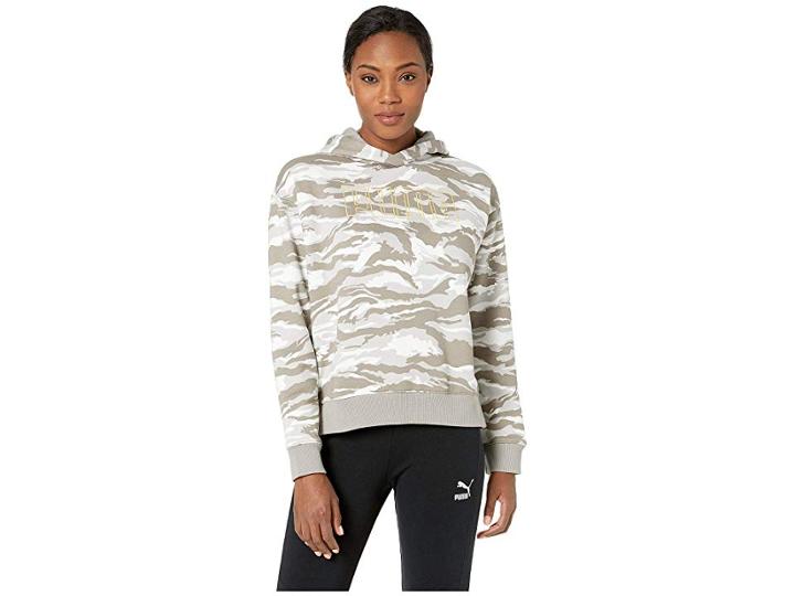 Puma Camo Cropped Hoodie (elephant Skin All Over Print) Women's Sweatshirt