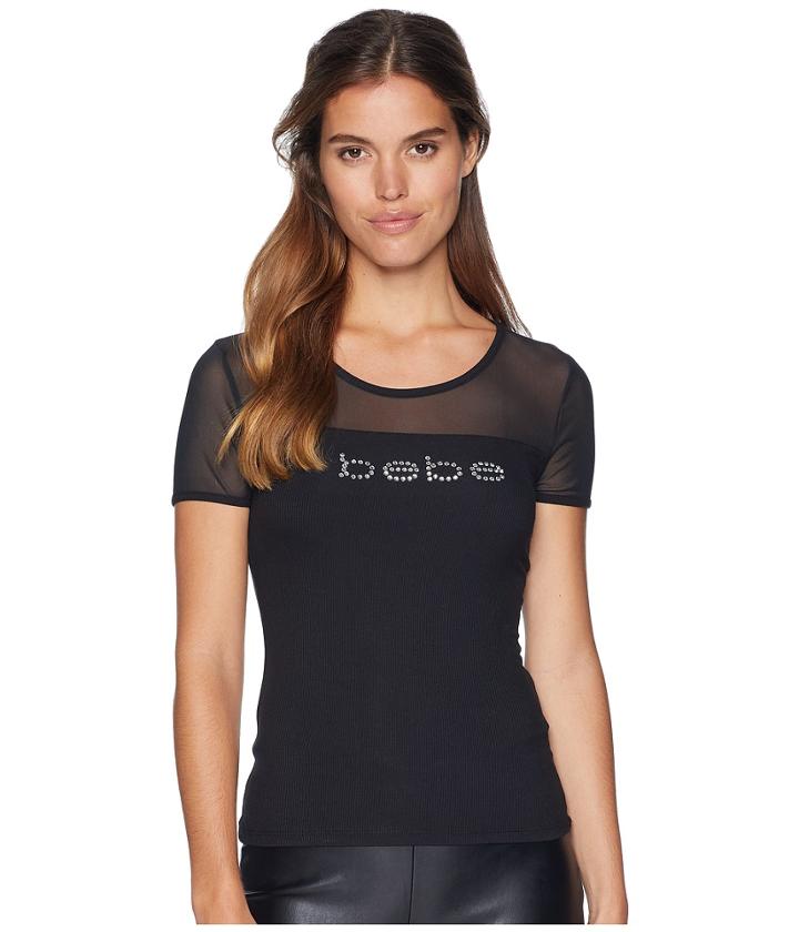 Bebe Crystal Logo Mesh Tee (black) Women's T Shirt