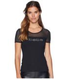 Bebe Crystal Logo Mesh Tee (black) Women's T Shirt