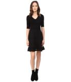 M Missoni Solid Ribstitch V-neck Short Sleeve Dress (black) Women's Dress
