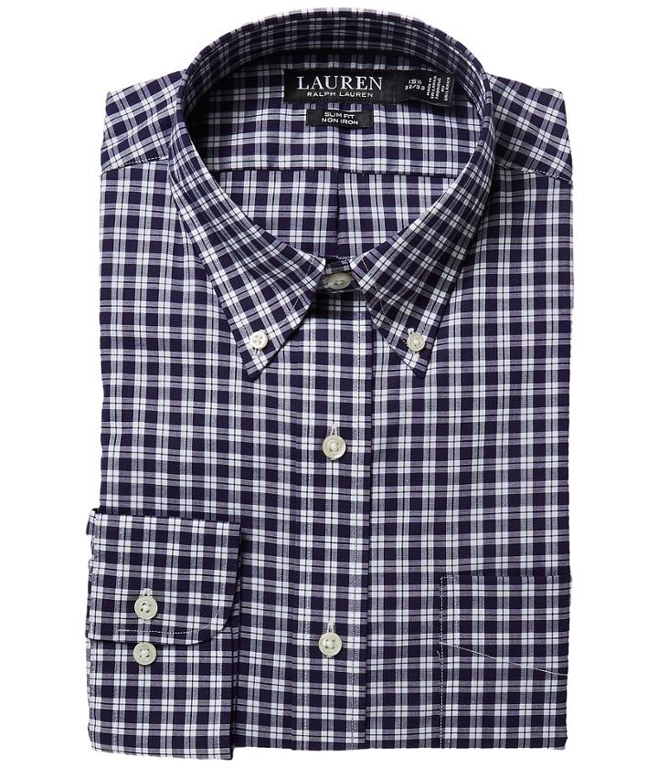 Lauren Ralph Lauren Slim Fit No-iron Cotton Dress Shirt (plum/white) Men's Long Sleeve Button Up