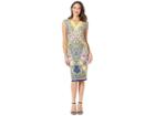 Eci V-neck Paisley Printed Scuba Dress (yellow) Women's Dress