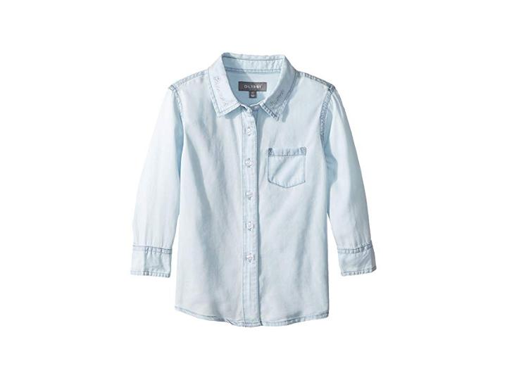 Dl1961 Kids Olivia Shirt With Brunch Crew On Collar (toddler/little Kids) (bleached/embroidery) Girl's Clothing