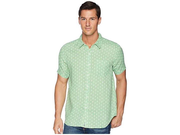 True Grit Avalon Palms Lux Linen Shirt (limelight) Men's Short Sleeve Button Up