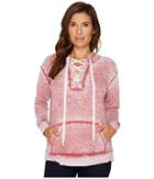 Allen Allen Long Sleeve Lace Front Pullover Hoodie (cranberry) Women's Sweatshirt
