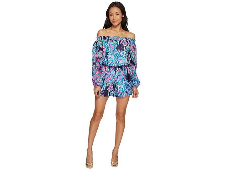 Lilly Pulitzer Myri Romper (bright Navy Caught Up) Women's Jumpsuit & Rompers One Piece