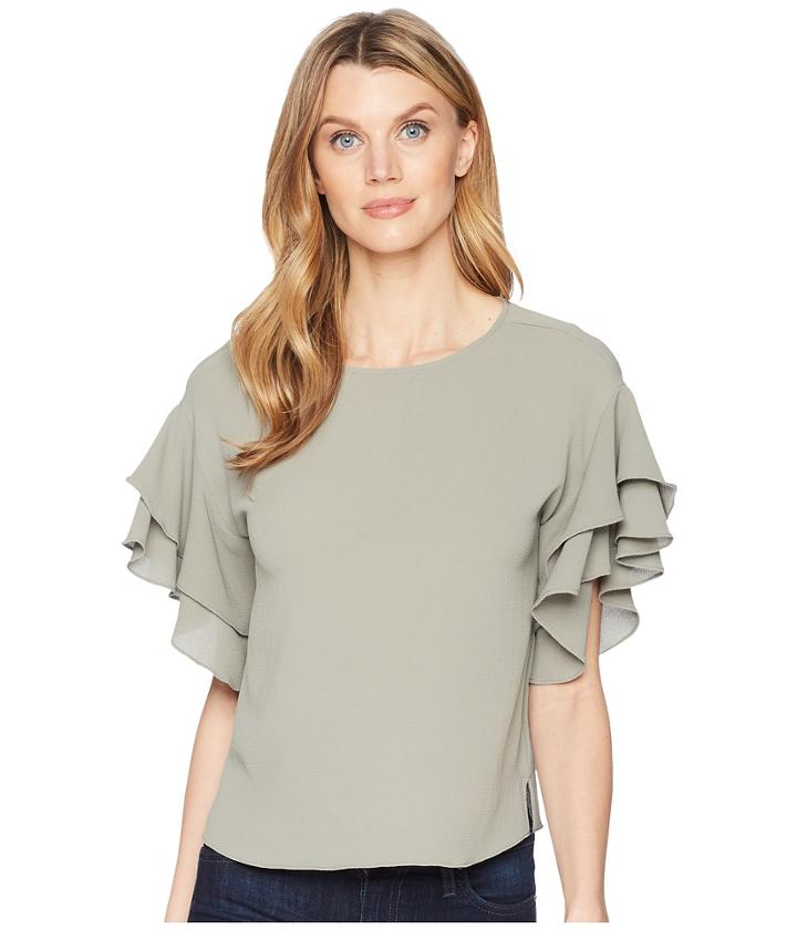 Vince Camuto Drop Shoulder Tiered Sleeve Textured Blouse (camo Green) Women's Blouse