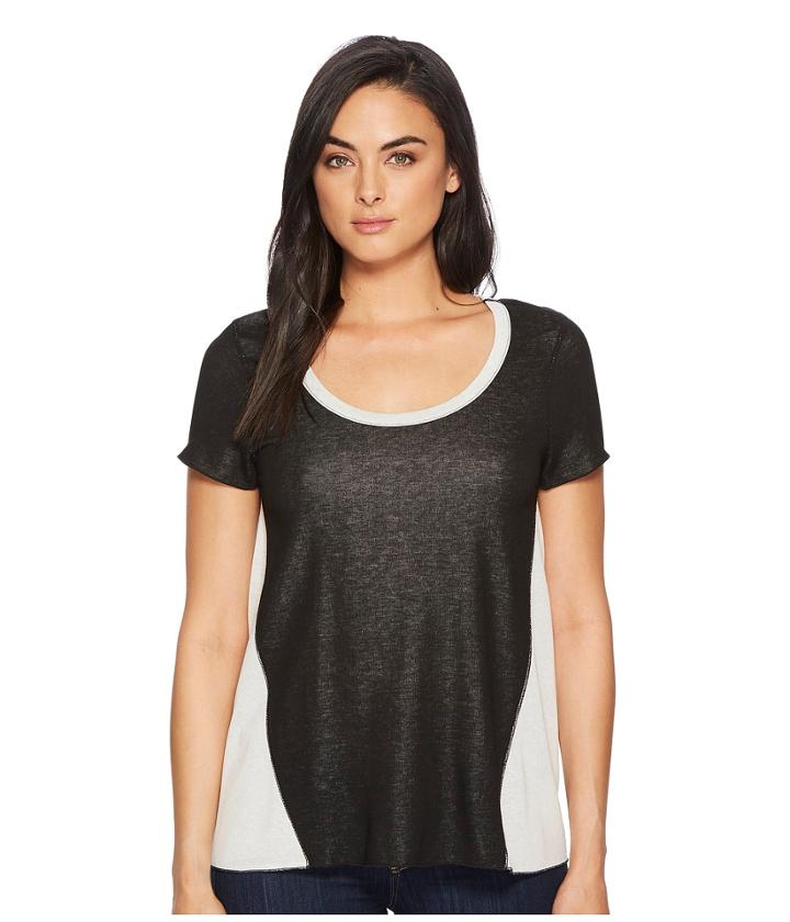 Three Dots Reversible Color Block Knit Tee (natural Multi) Women's T Shirt