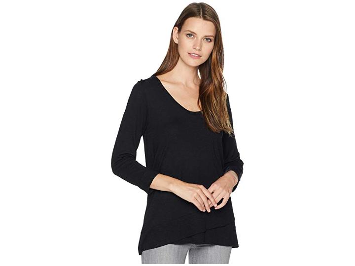 Lilla P 3/4 Sleeve Ribbed Bottom Tee (black) Women's Long Sleeve Pullover