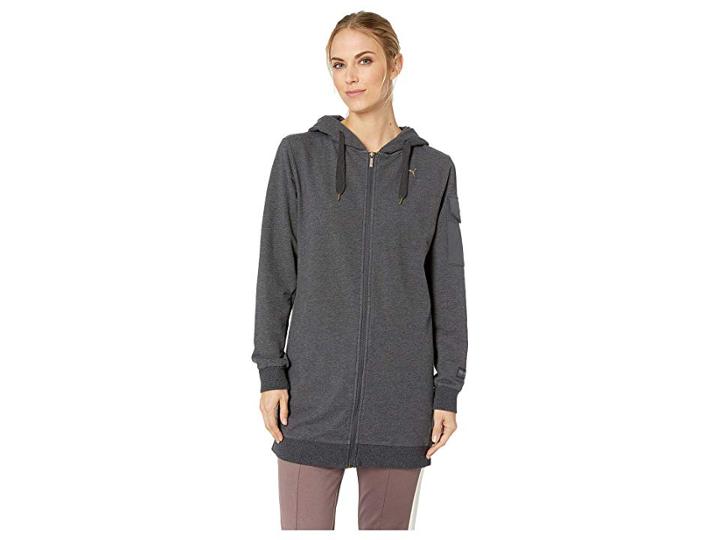 Puma Fusion Elongated Hooded Bomber Top (dark Grey Heather) Women's Sweatshirt