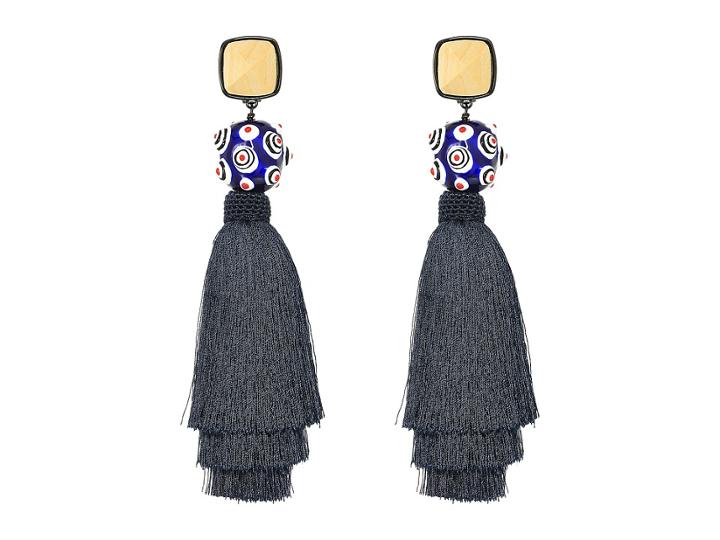 Tory Burch Silk Tassel Earrings (tory Navy) Earring