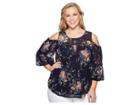 Lucky Brand Plus Size Printed Cold Shoulder Top (navy Multi) Women's Long Sleeve Pullover
