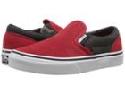 Vans Kids Classic Slip-on (little Kid/big Kid) ((suede/suiting) Racing Red/black Denim) Boys Shoes