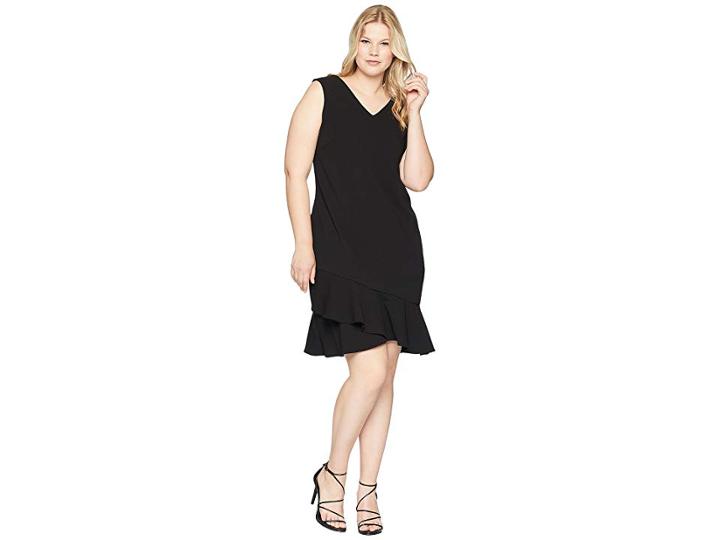 Calvin Klein Plus Plus Size V-neck Ruffle Hem Dress (black) Women's Dress