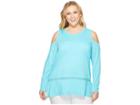 Michael Michael Kors Plus Size Long Sleeve Cold Shoulder Insert Top (turquoise) Women's Clothing