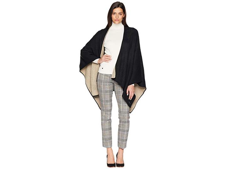 Calvin Klein Reversible Solid Pullover W/ Lurex (black/heathered Almond) Women's Clothing