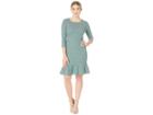 Eci Long Sleeve Textured Knit Dress With Flounce Hem (white/green) Women's Dress