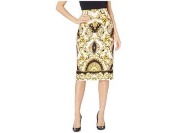 Eci Status Regal Print Scuba Stretch Skirt (white/gold) Women's Skirt