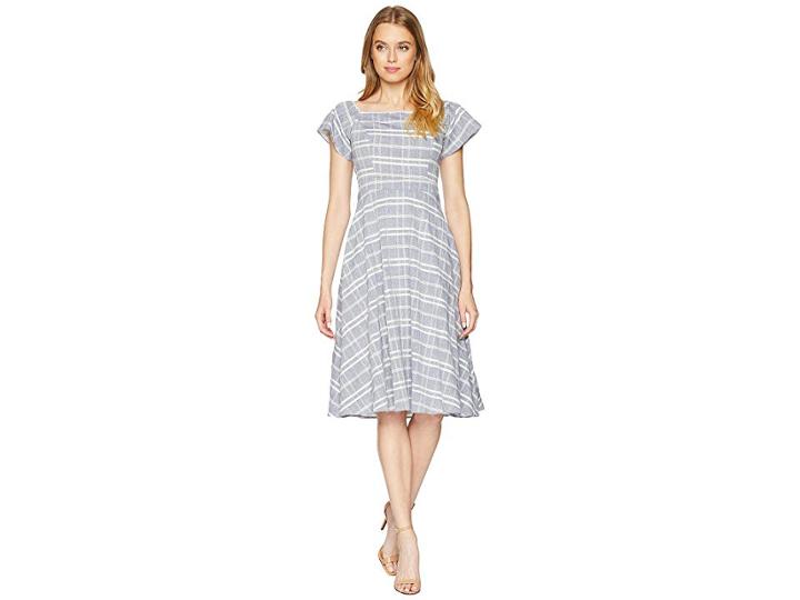 Adelyn Rae Keenan Woven Tie Back Midi Dress (indigo/white) Women's Dress