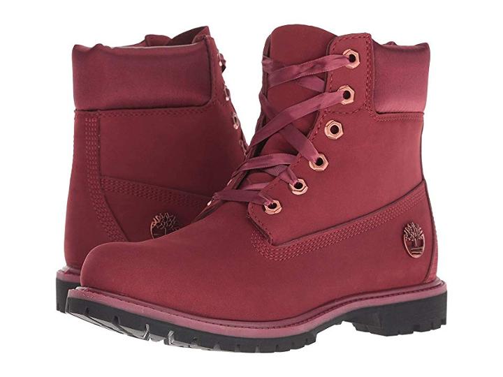 Timberland 6 Premium Waterproof Boot (burgundy Nubuck) Women's Lace-up Boots