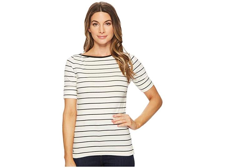 Lauren Ralph Lauren Striped Cotton Boat Neck Top (mascarpone Cream/polo Black) Women's Clothing