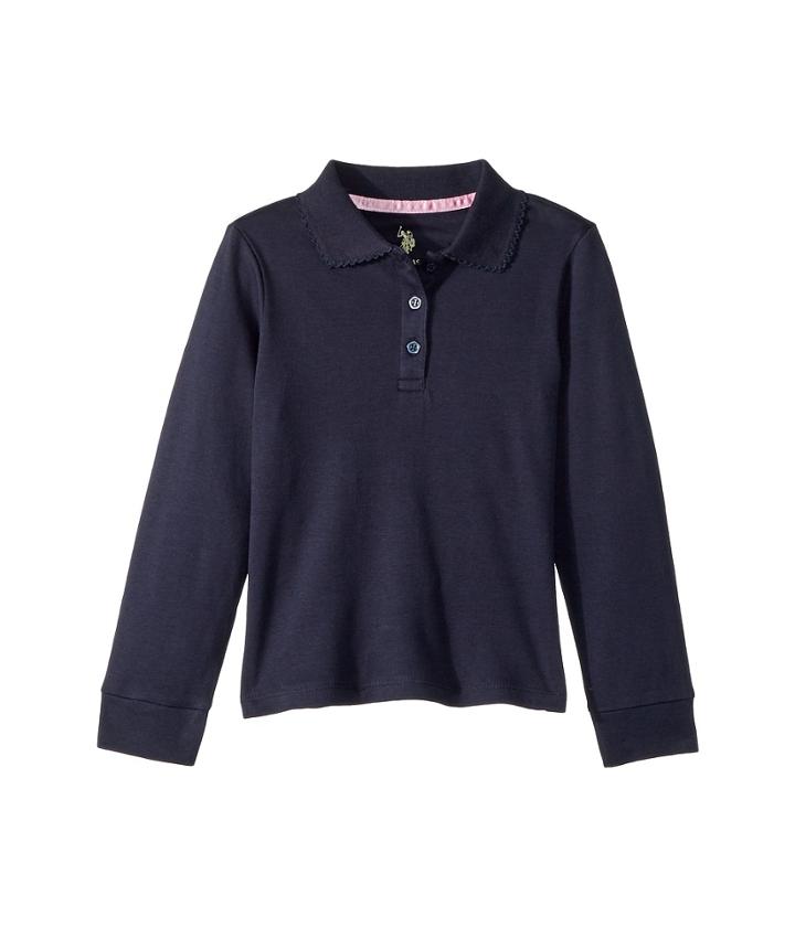 U.s. Polo Assn. Kids Long Sleeve Polo (little Kids) (navy) Girl's Clothing