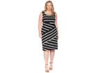 Adrianna Papell Plus Size Ottoman Striped Sheath (black/ivory) Women's Dress