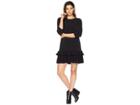 Eci Solid 3/4 Sleeve Moss Crepe Ruffle Hem Dress (black) Women's Dress