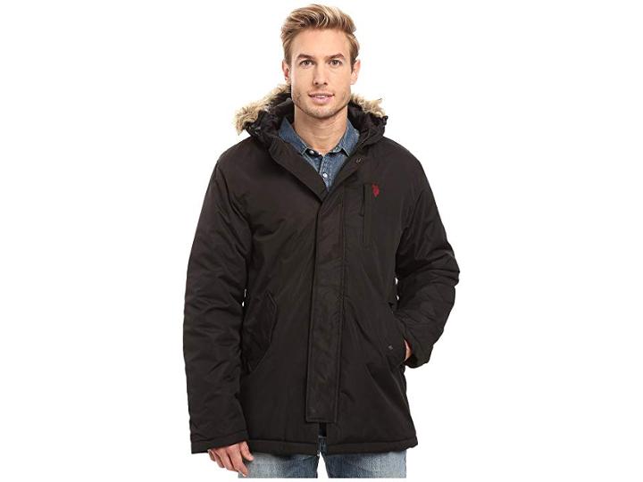 U.s. Polo Assn. Faux Fur Hooded Parka Jacket (black) Men's Coat