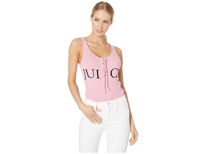 Juicy Couture Lacing Rib Tank Top (pink Lemonade) Women's Clothing