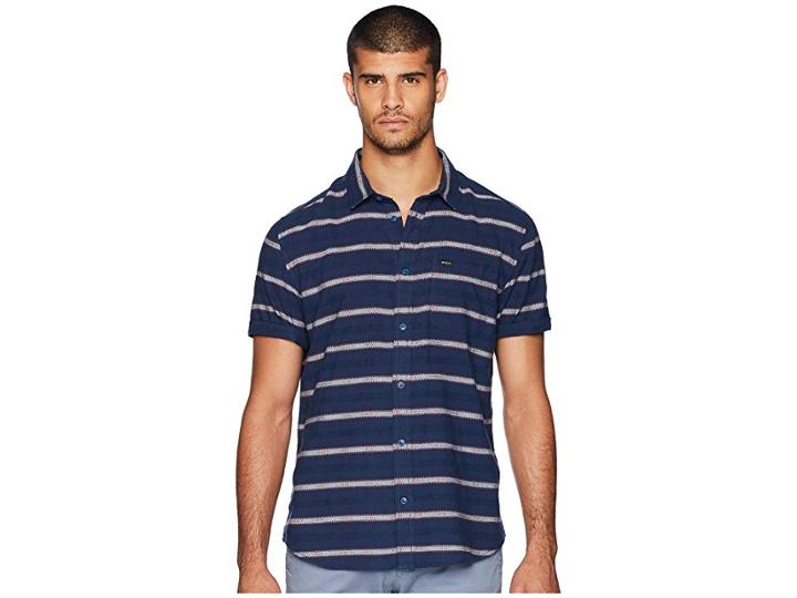 Rvca Outer Sunset Short Sleeve Woven (seattle Blue) Men's Clothing
