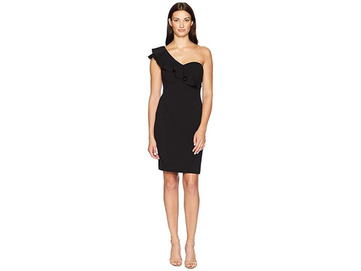 Calvin Klein One Shoulder Sheath With Ruffle Arm Detail Cd8b18pn (black) Women's Dress