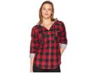 Columbia Collegiate Times Twotm Hooded Long Sleeve Shirt (waz/red Velvet Check) Women's Long Sleeve Button Up
